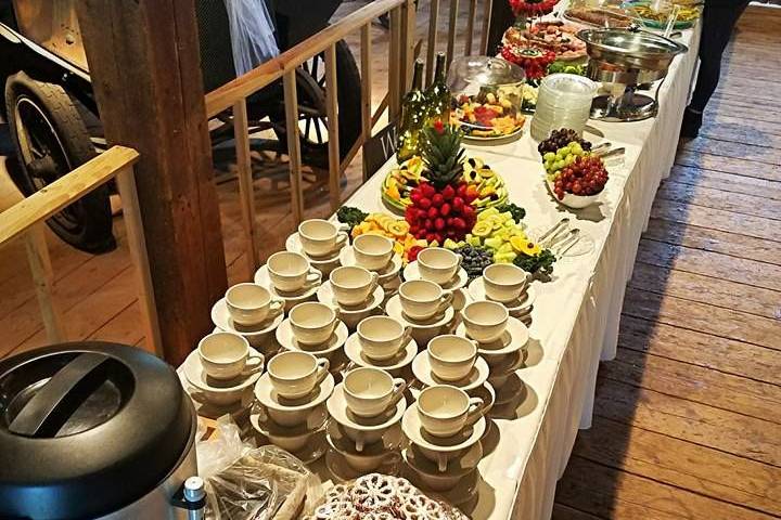 Coffee staition and appetizer buffet setup
