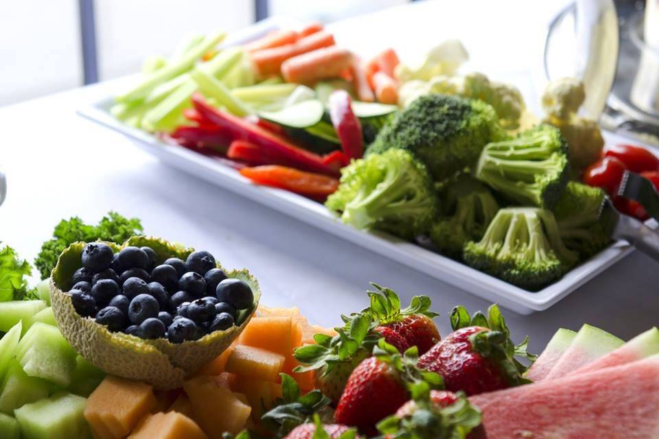 Fruit and veggie platter appetizer buffet setup