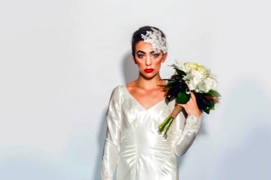 Bride in a silk dress