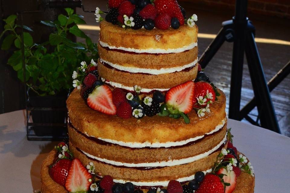 Three layered cake with berries