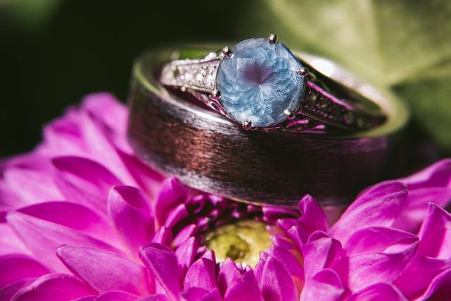 Detail shot of the rings and flowers