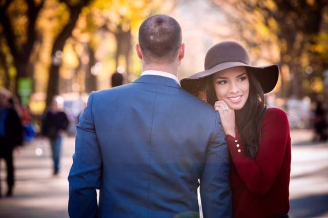 Leaning on her groom's shoulder