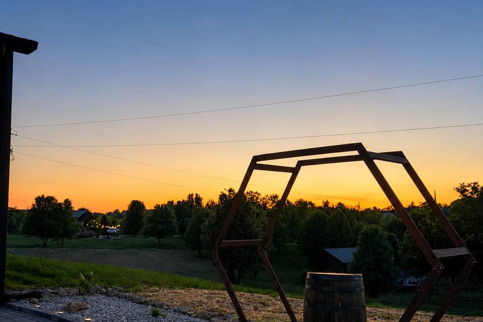 Arbor with sunset backdrop