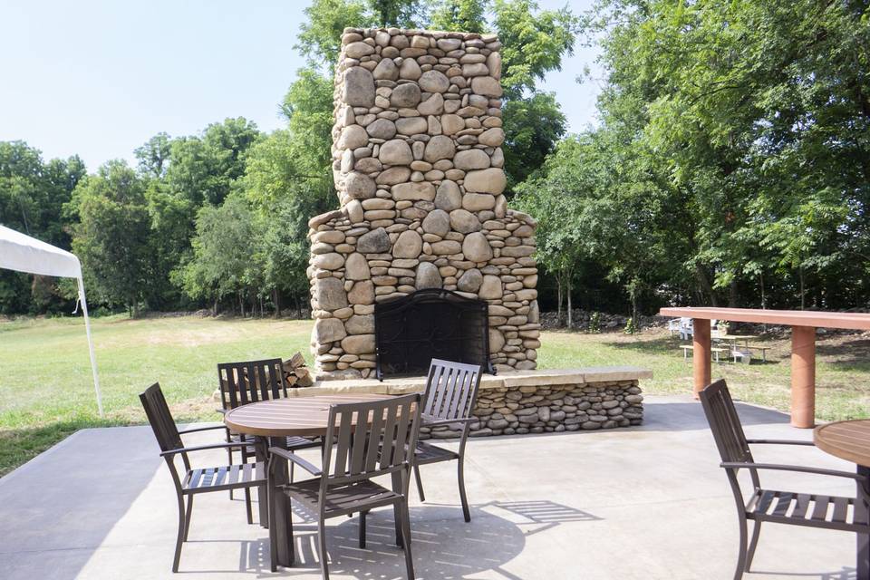 Fireplace patio with 24 foot concrete bar