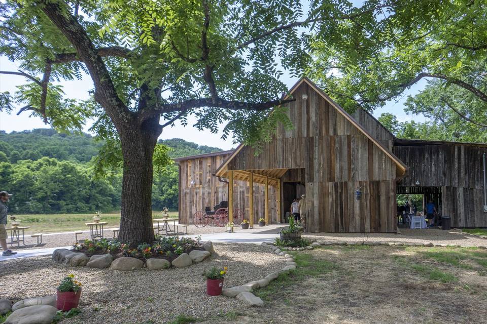 Large space between the barns is shaded