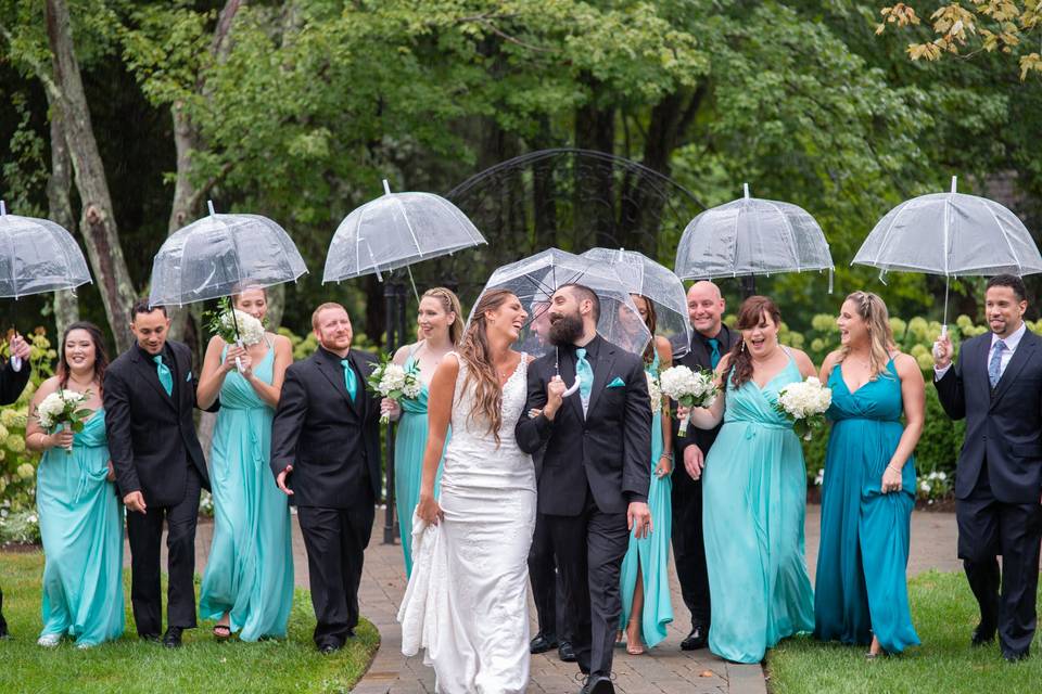 Rainy wedding party