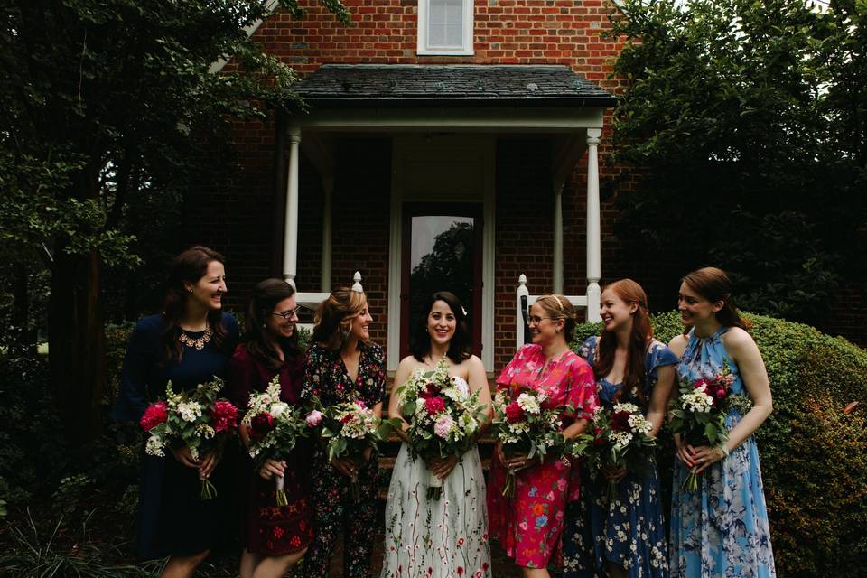 Bride with her bridesmaids