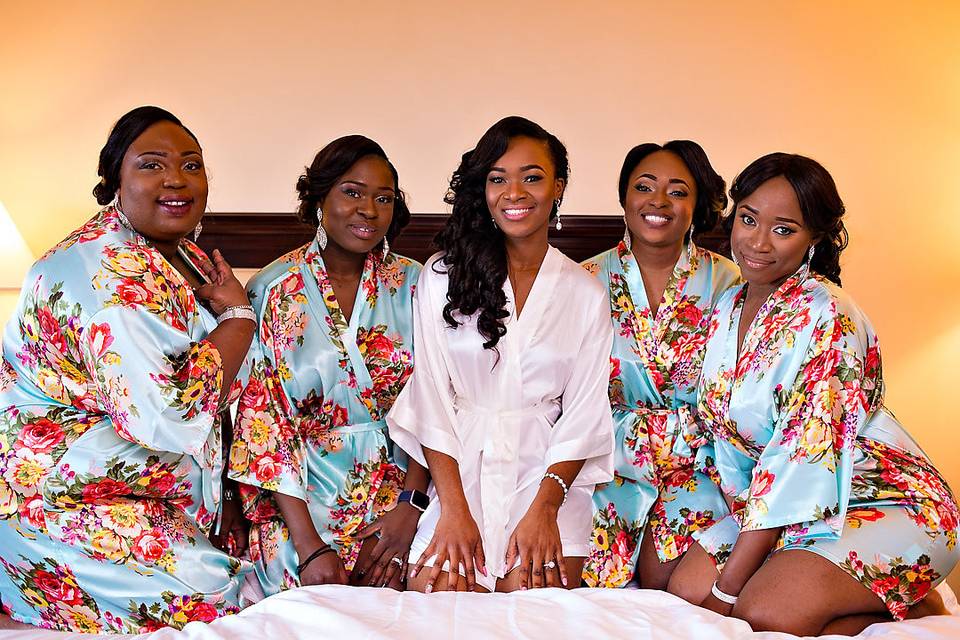 Bride with her bridesmaids