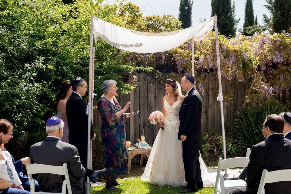 Beth & ken at a private home in napa, using my chuppah and tallit. Love the wisteria in bloom. April 2017