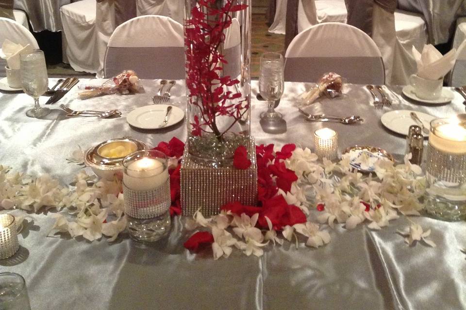 Table setup with flower centerpiece