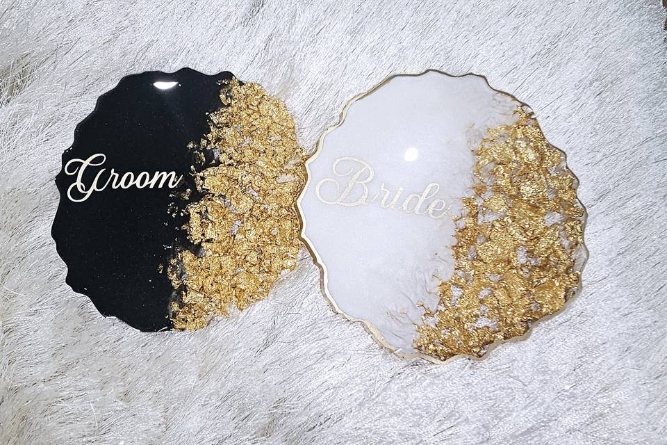 Round Gd coaster w/gld flakes