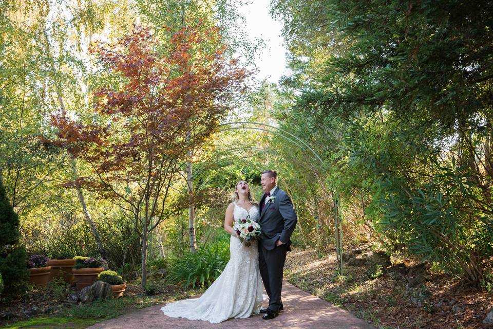 Couple in the garden walkways