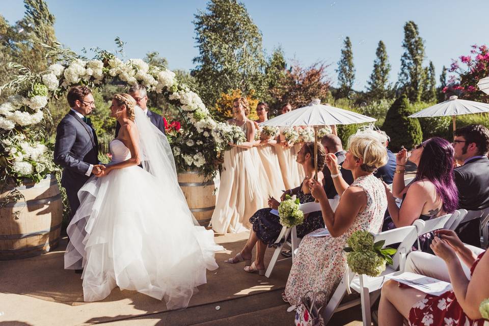 Flower archway at the ceremony