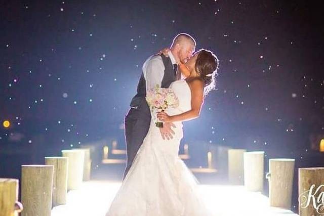 Newlyweds kissing