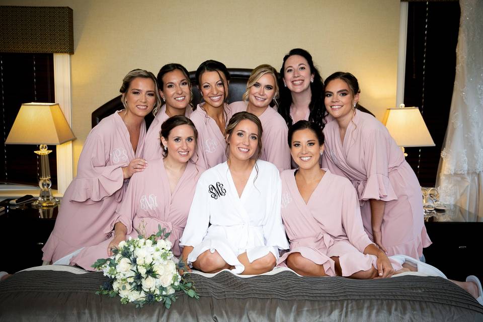 Bridesmaids on bed