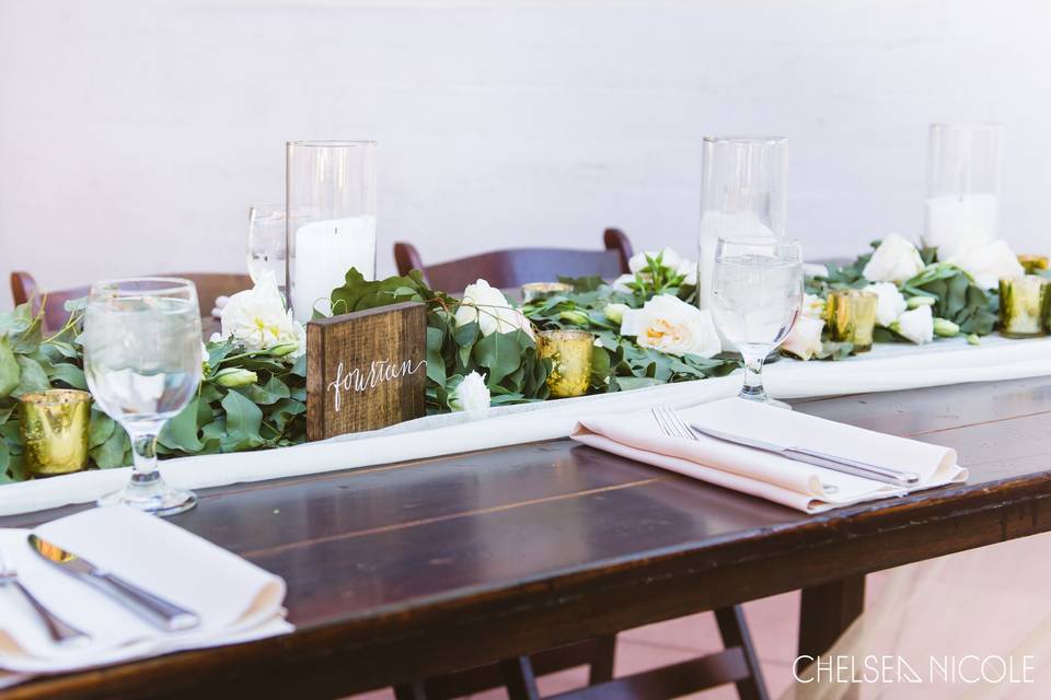 Table setup with flower centerpiece