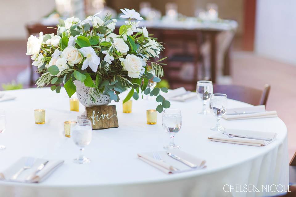 Table setup with flower centerpiece