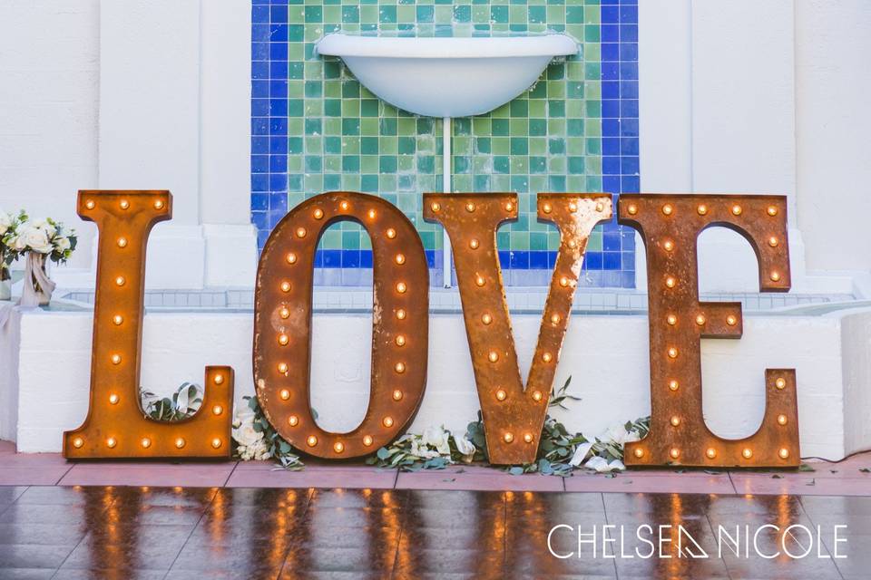 Table setup with flower centerpiece