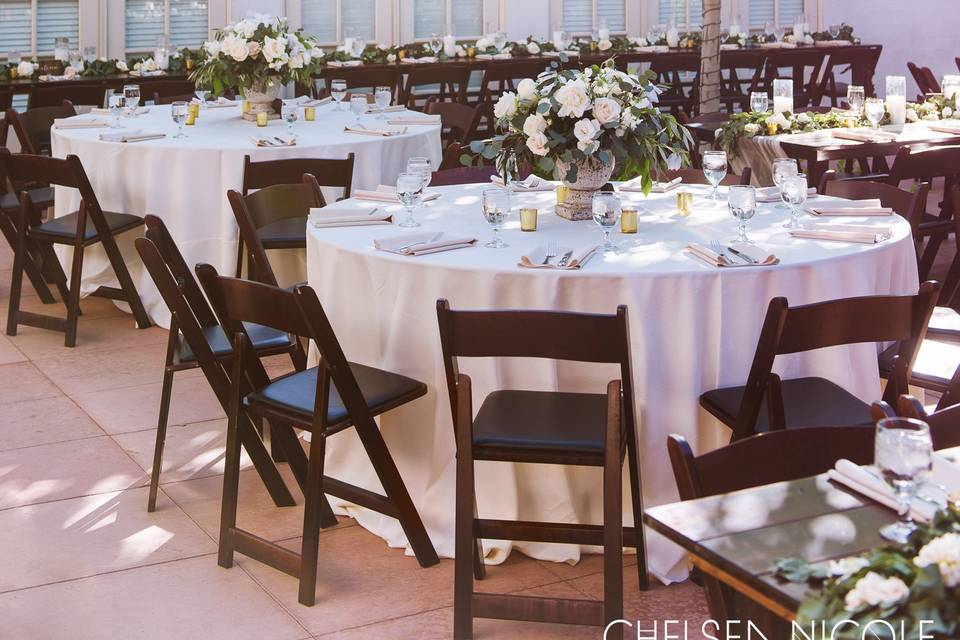 Table setup with flower centerpiece