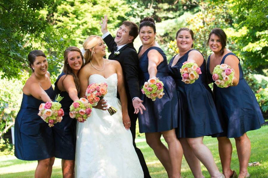 Newlyweds with the bridesmaids