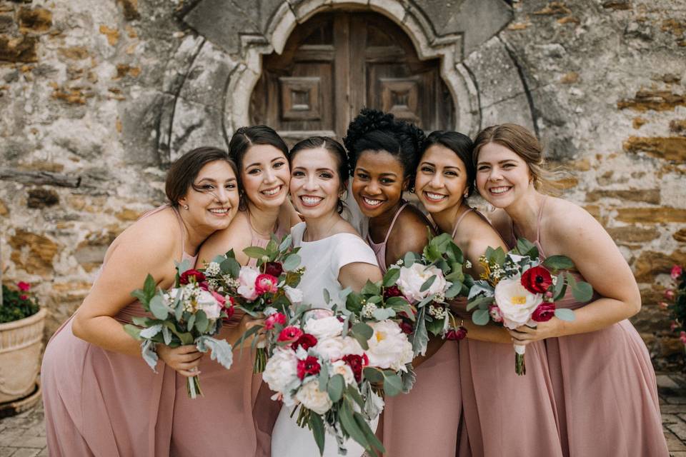Bridal party wearing blush