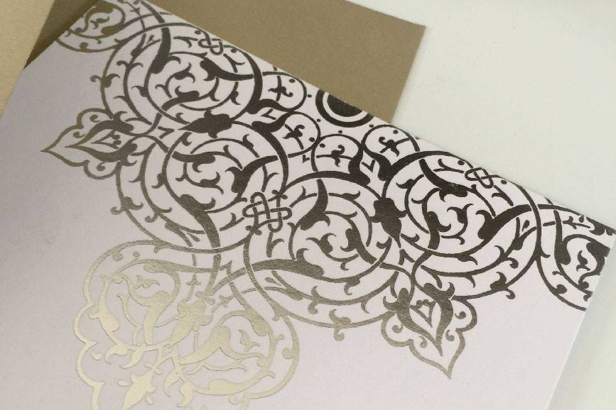 We provide foil stamp printing in gold, silver or bronze, matte or shiny.