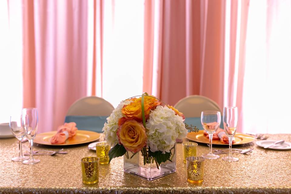 Gold Sequin Linen with Florals