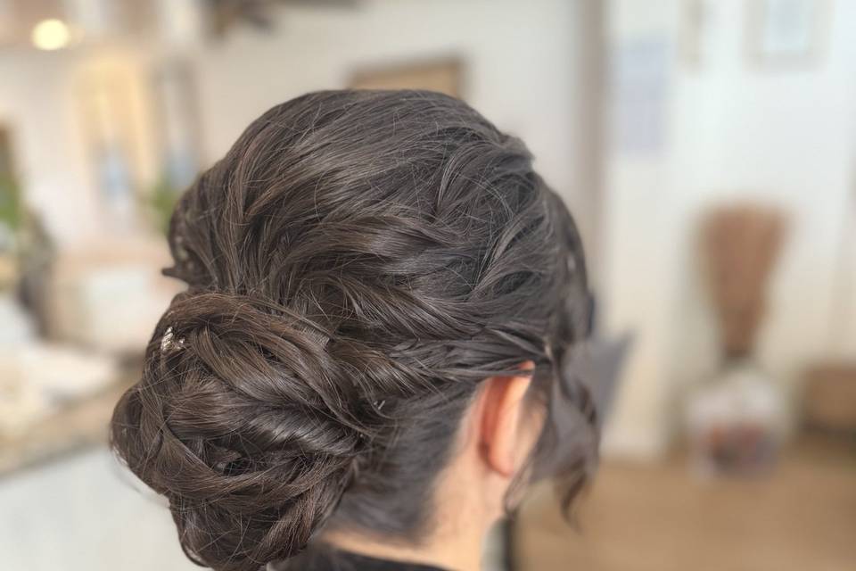 Soft, textured low updo