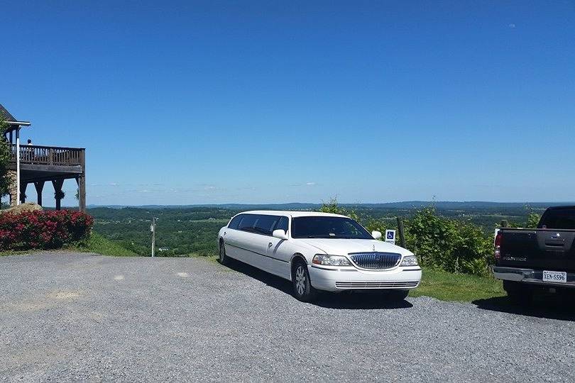 White stretched Lincoln limo