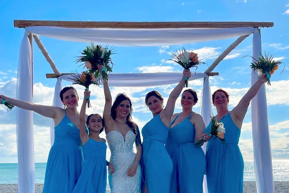 Bride with her bridesmaids