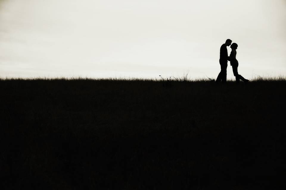 The couple in silhouette