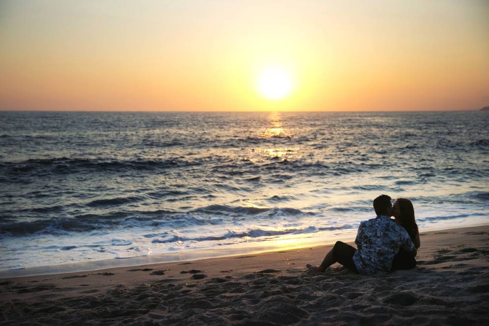 On the beach at sunset