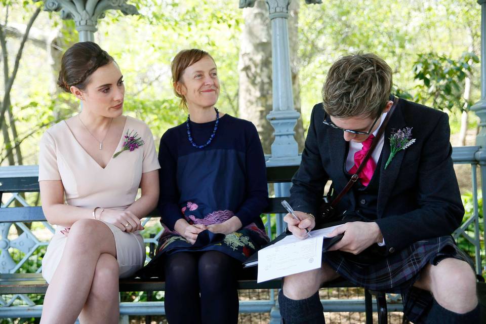 Signing the wedding license, central park ny