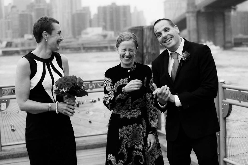 Laughter and love, brooklyn bridge wedding