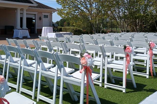 Coral and pink chair bouquet
