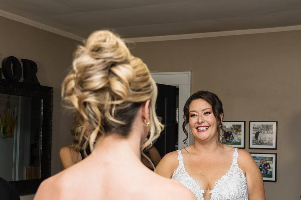 Bride and her bridesmaids at s