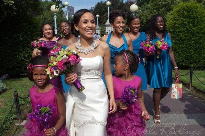 The bride with her bridesmaids and flower girls
