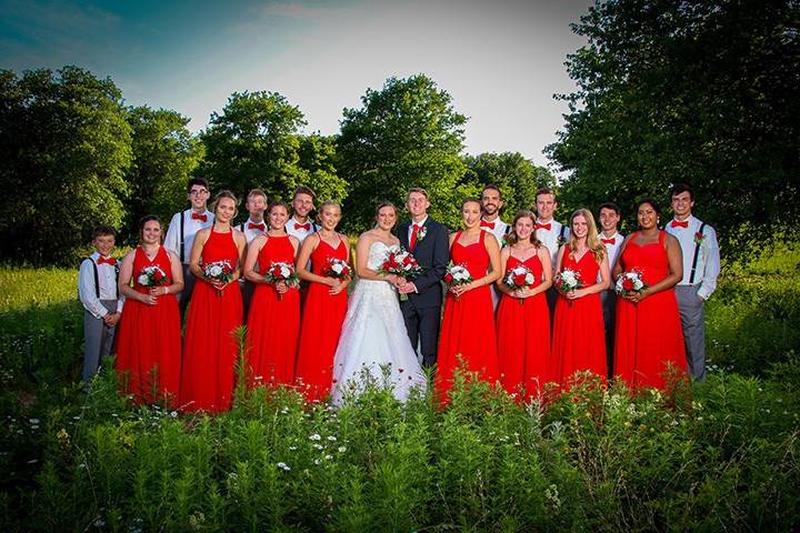 Wedding party in red