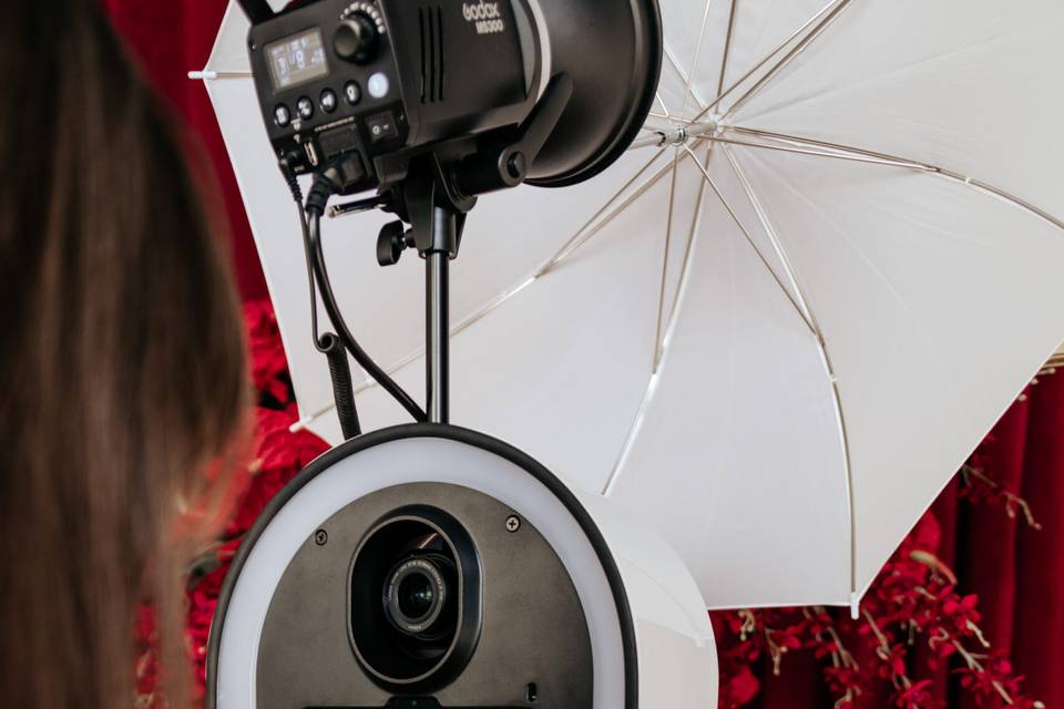 Customer operating photo booth