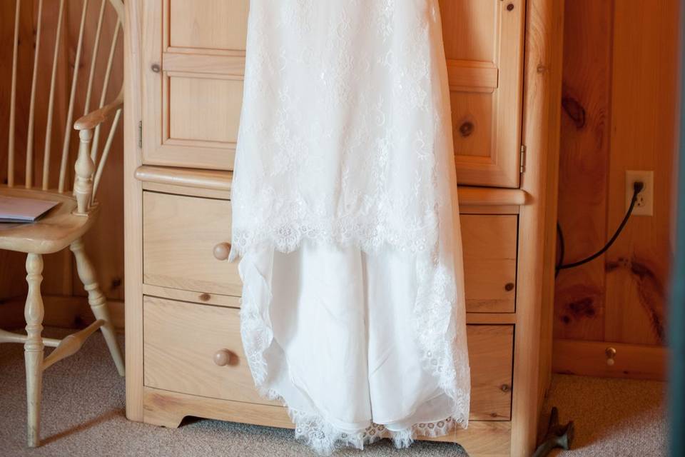 Wedding dress hung