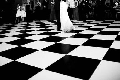 Black and white photo of couple dancing