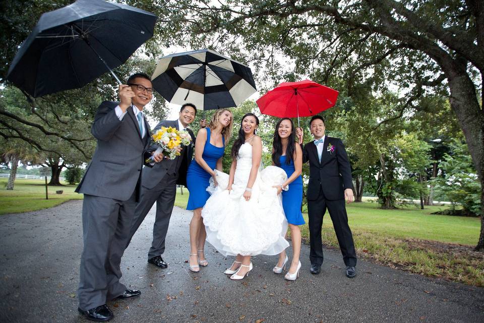 Rainy wedding party fun