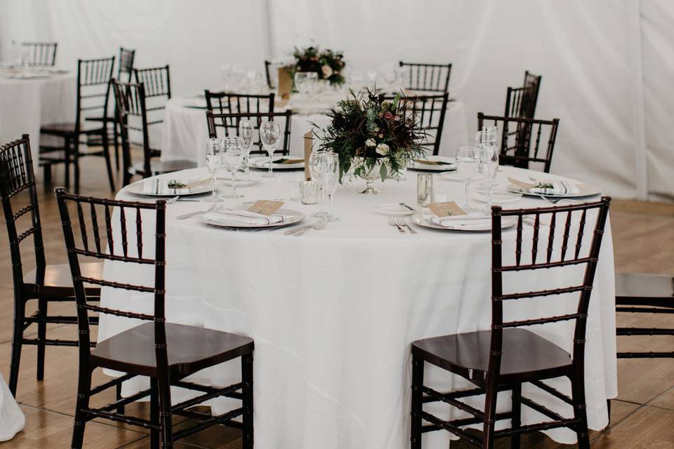 Black and white reception table setup