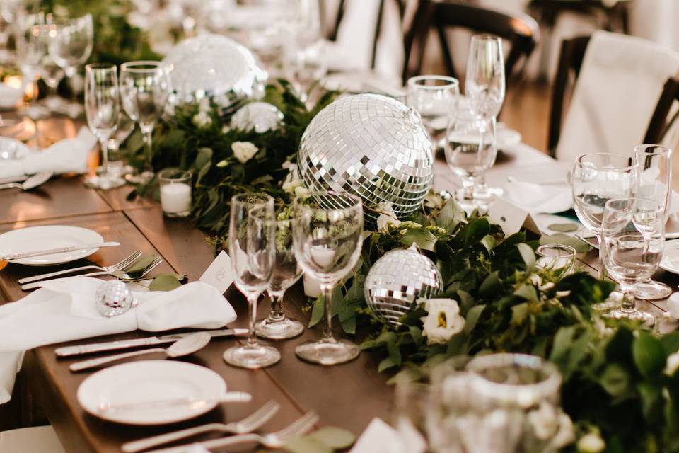 Table setting and floral centerpiece