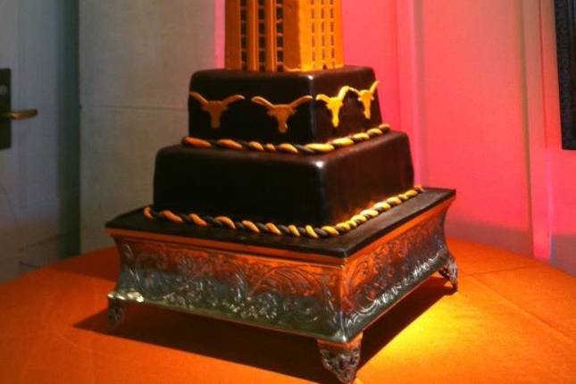 Orange tower wedding cake under the light