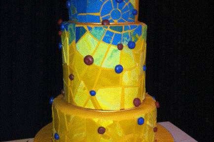 Yellow and blue wedding cake