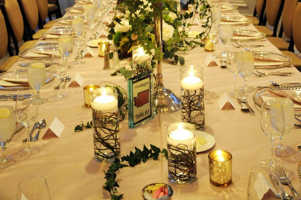 Table setup with centerpiece