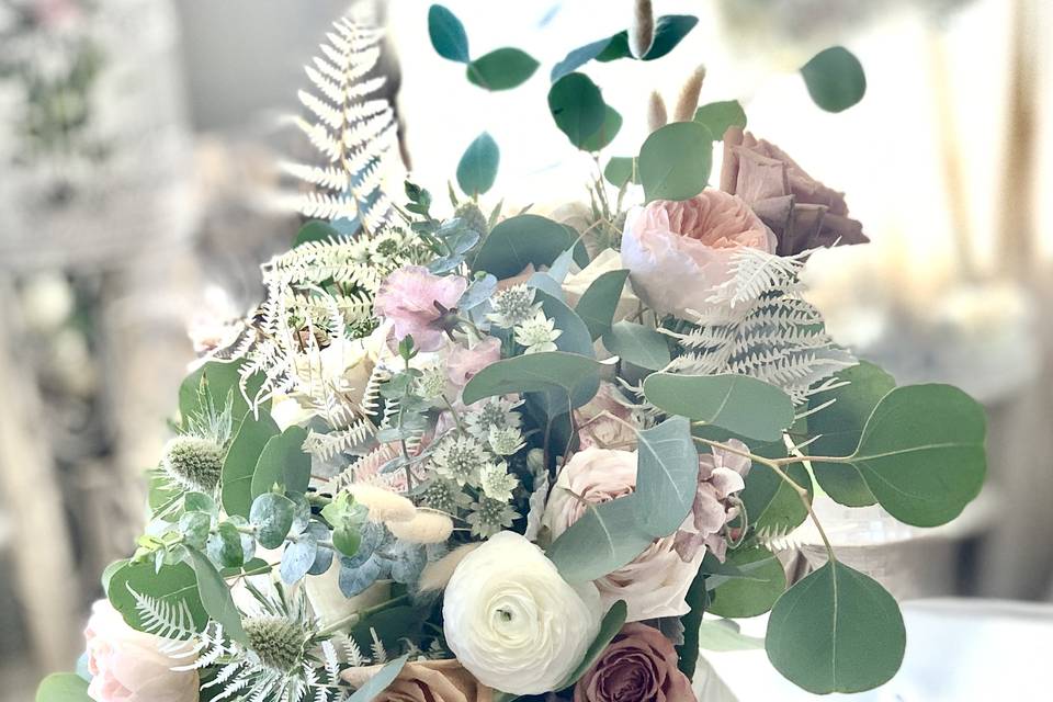 White fern and brown bouquet