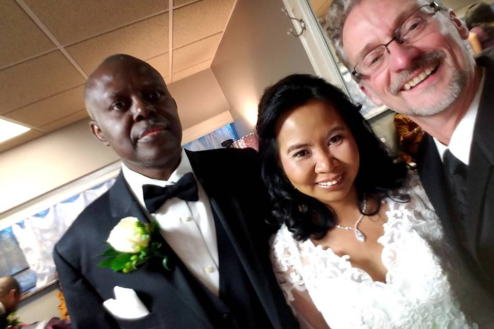 Such a lovely couple, he is Nigerian and she is Filipino.  Very sweet and so appreciative of my services.  It was such a great experience blending their heritages and beliefs into the perfect wedding ceremony.