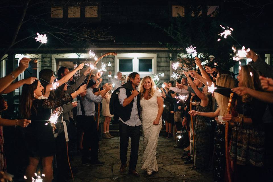 Sparkler and hiking stick send off